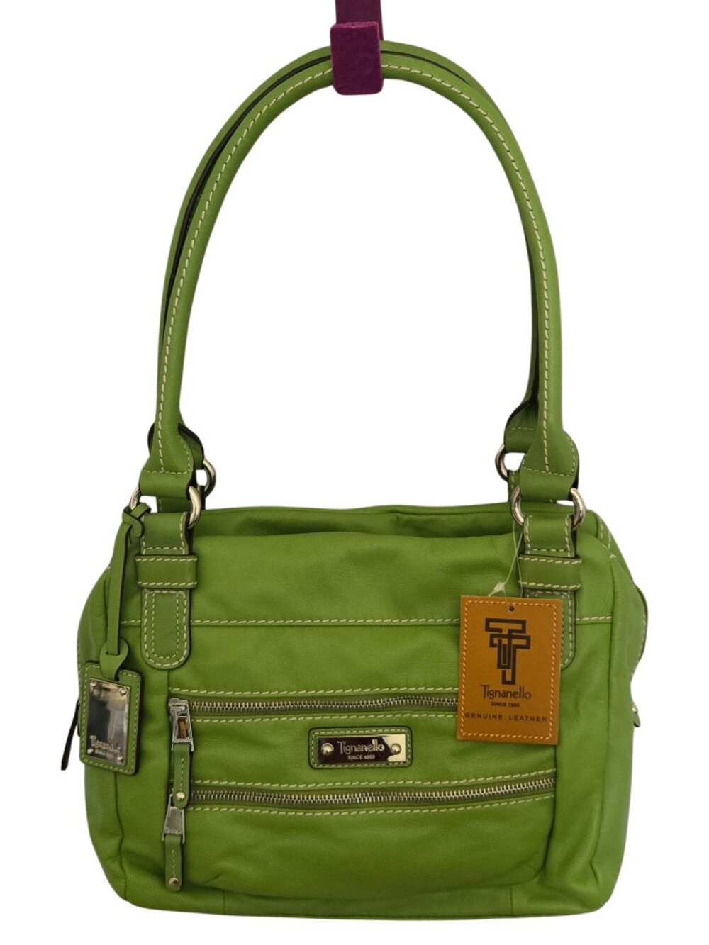 Tignanello Peridot Green Glove Leather Satchel NWT Zip Pocket Shoulder Bag